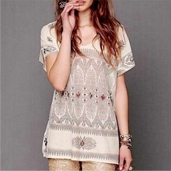 Free People Tops - Free People Romantics Byzantine Dreams Tunic Antique Ivory Beaded Embellished M